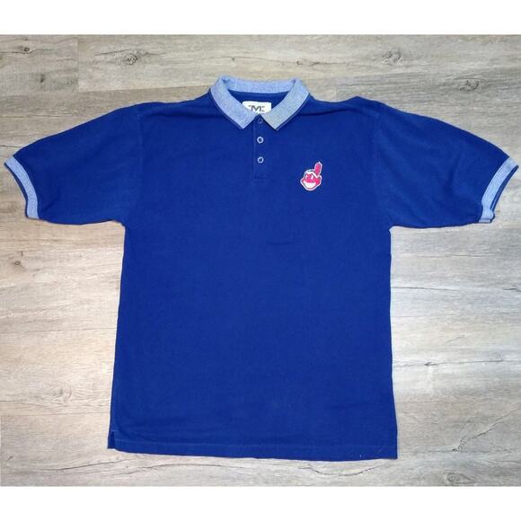 VTG Cleveland Indians Embroidered Chief Wahoo Navy Long Sleeve Polo Shirt Size L - Picture 2 of 6